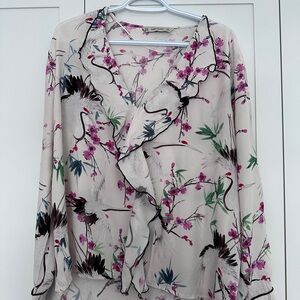 Zara Floral Print Ruffle Blouse